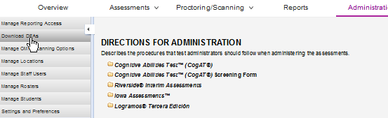Administrators' Directions for Administration page