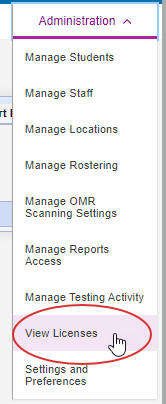 Administration Menu: View Licenses selection