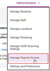 Administration menu, manage access to reports