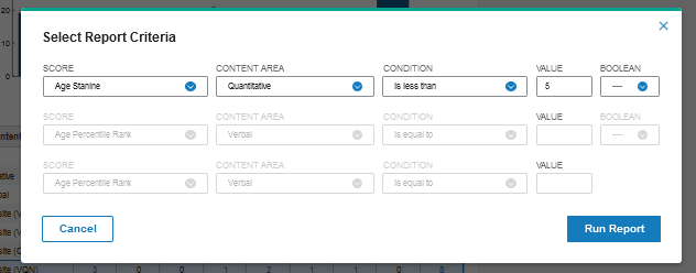 Select report criteria for low quantitative stanine