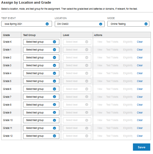 Creating a new test assignment table