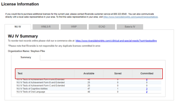 License Information page