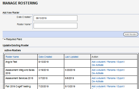 Manage Rostering page