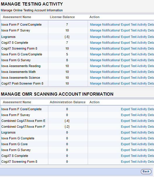 Manage Account Information Page