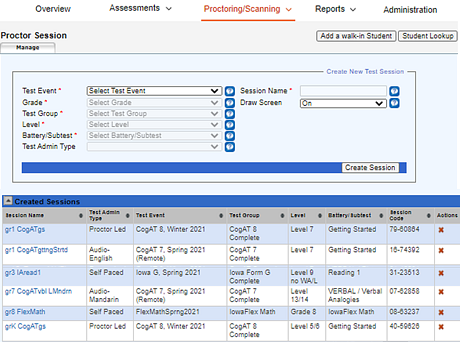 Opening Proctor page, Manage tab
