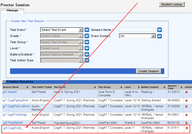 Test Sessions Created for CogAT remote, IowaFlex, and Iowa Assessments