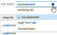 Test event selection options