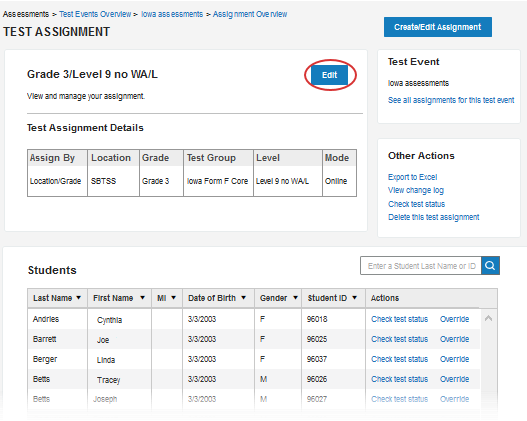 Assignment Details page