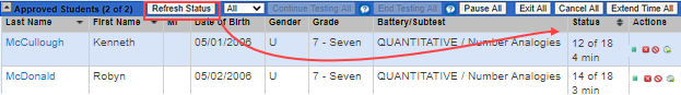 Refresh Status button for Proctors to synchronize students' progress