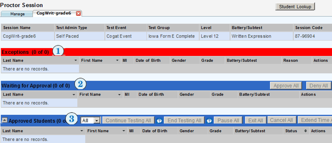Proctor Session tab